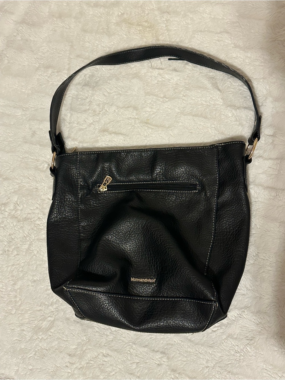 Montana West Black Pebbled Shoulder Hobo with Gold Accents